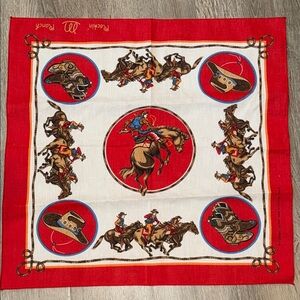 Vintage Rockin Ranch western cowboy cowgirl horse square bandana scarf whimsical